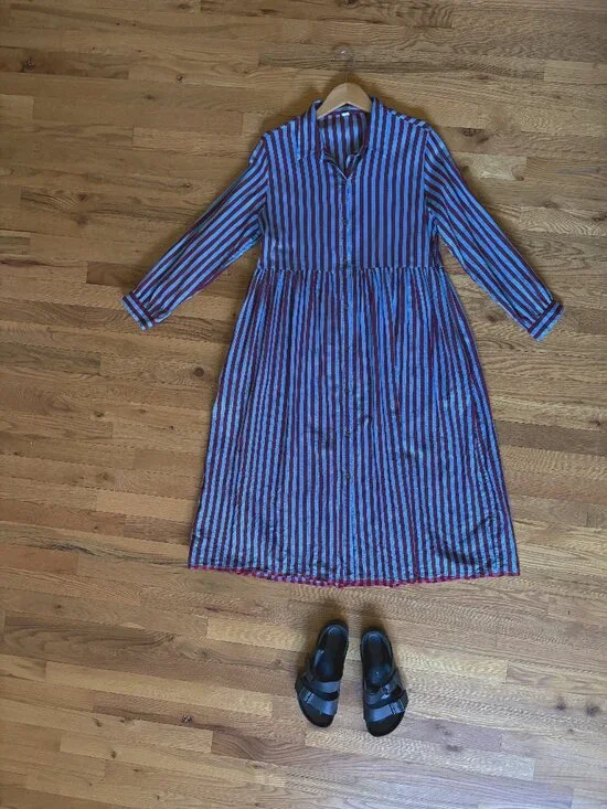 Runaway Bicycle Button-Down, Striped Dress with Pockets - Picture 4 of 4